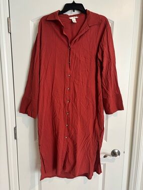 H&M Rust Cotton Button-Front Shirt Dress